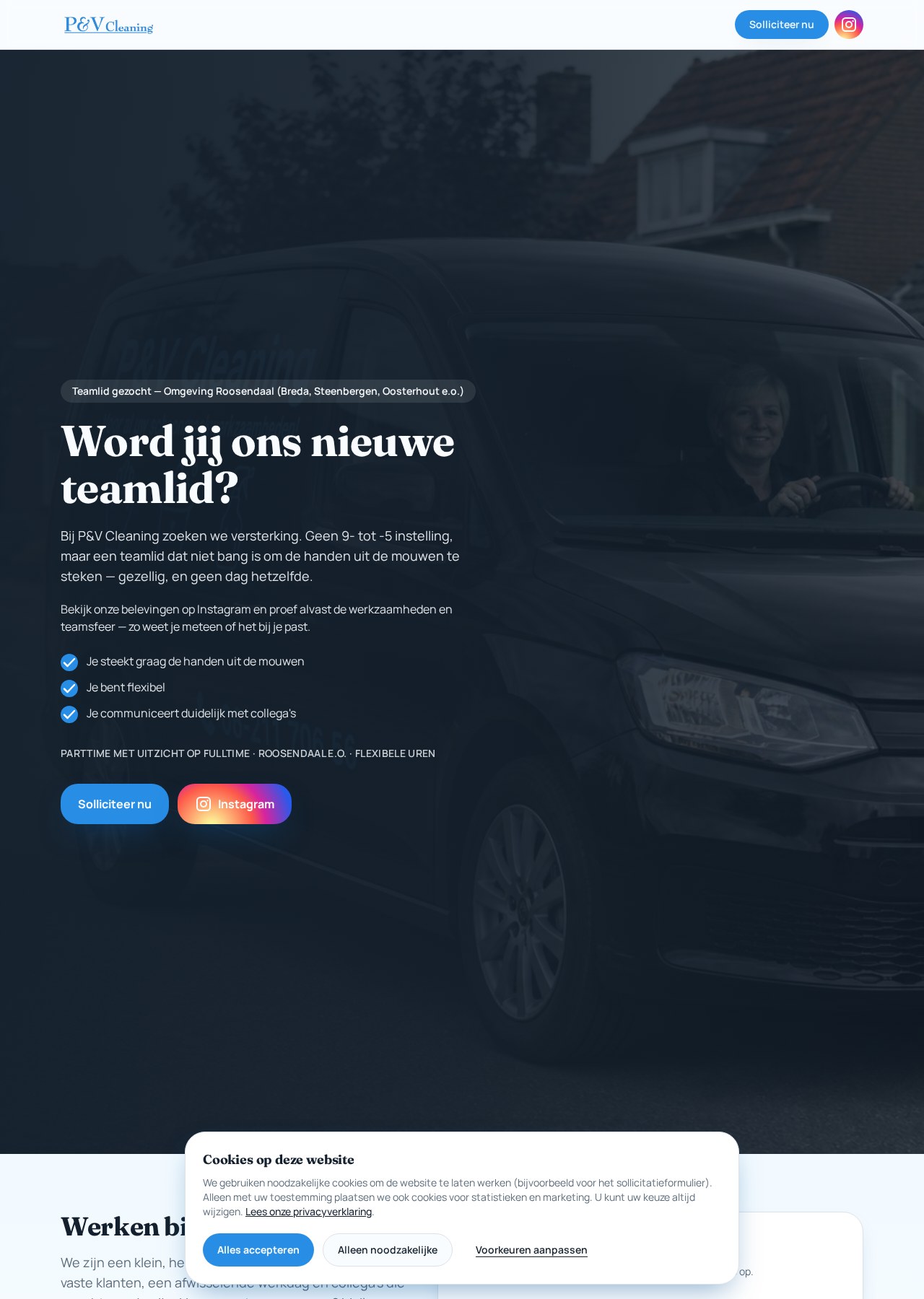 Website ontworpen door SEDLA voor P&V Cleaning, schoonmaak
